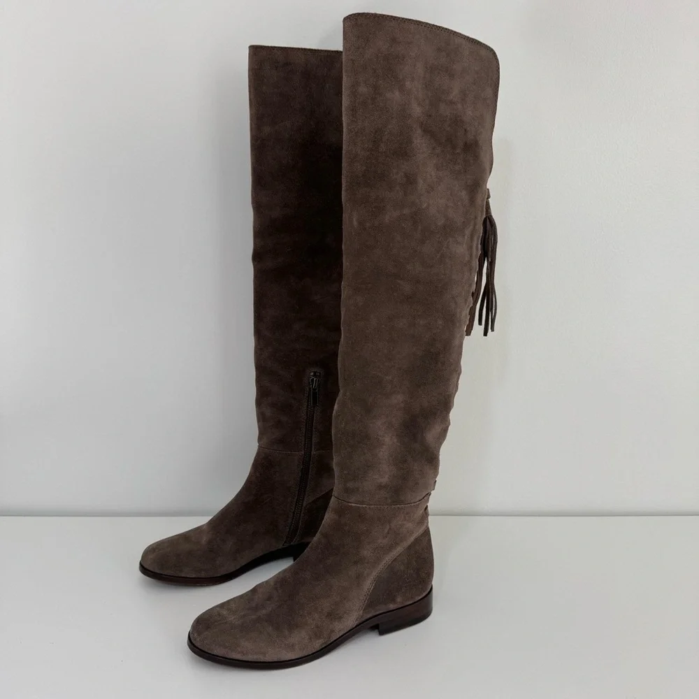 Frye‎ Tina Tassel Lace Back Suede Over The Knee Boots Size 5.5